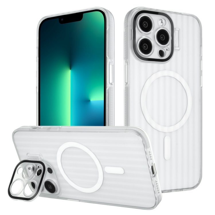 

For iPhone 13 Pro Max Color Edge Lens Holder MagSafe Magnetic Phone Case(White)