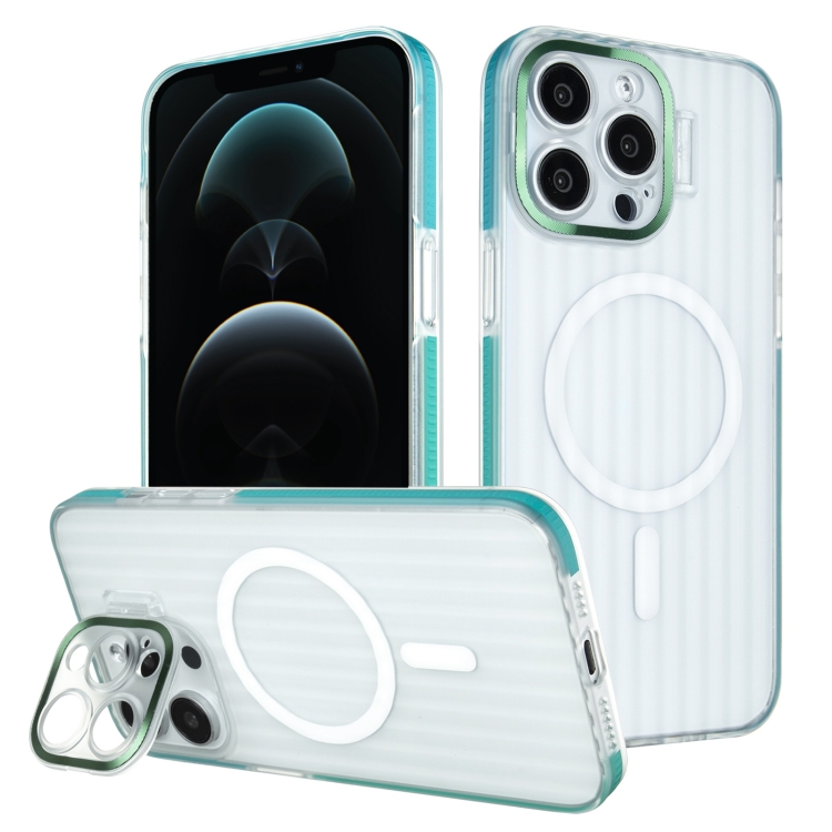 

For iPhone 12 Pro Max Color Edge Lens Holder MagSafe Magnetic Phone Case(Blue)