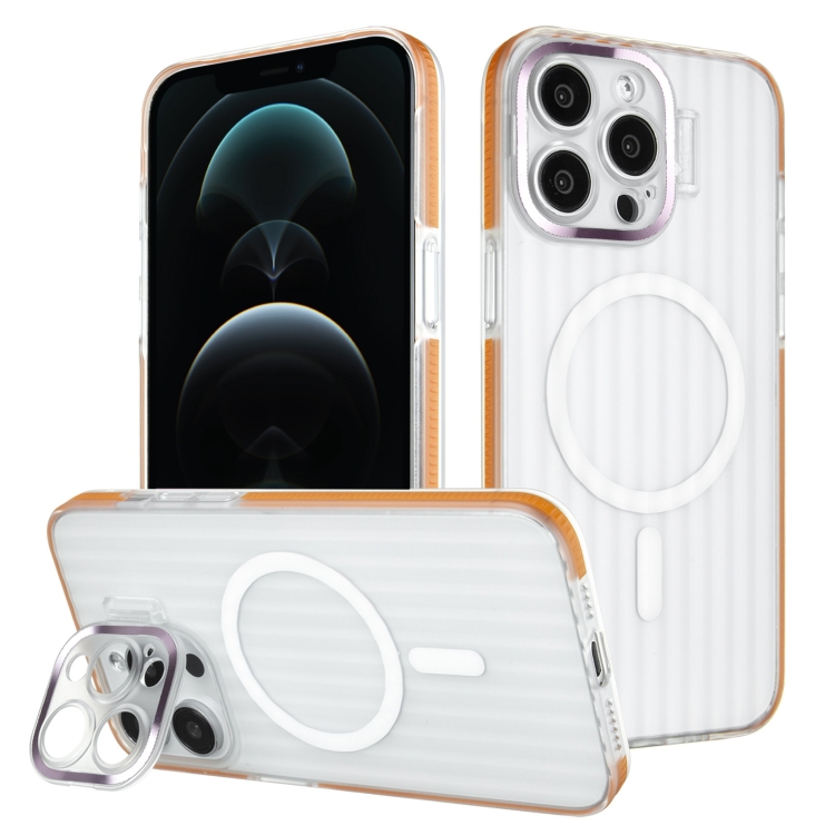

For iPhone 12 Pro Max Color Edge Lens Holder MagSafe Magnetic Phone Case(Orange)