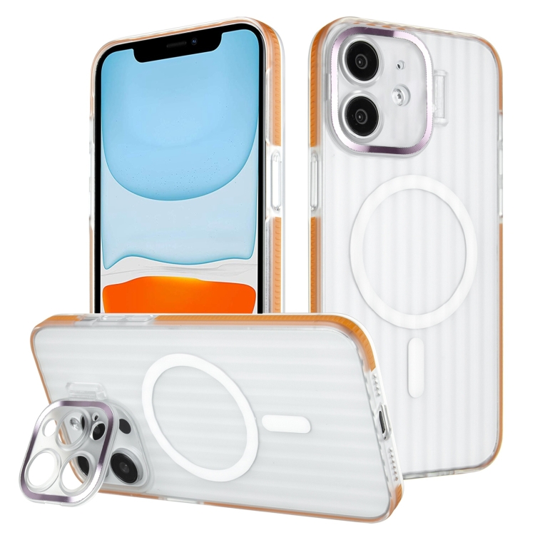 

For iPhone 11 Color Edge Lens Holder MagSafe Magnetic Phone Case(Orange)