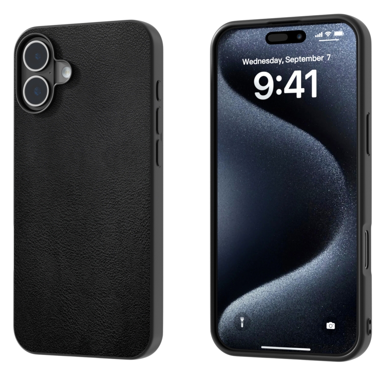 Pour iPhone 16 Étui de téléphone à couverture complète en cuir PU avec cadre noir (Noir)