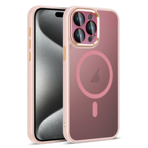 

For iPhone 15 Pro Max Colorful Armor Lens Film Translucent Skin Feel MagSafe Phone Case(Pink)