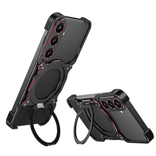 

For Samsung Galaxy S24 5G Mechanical Arm Borderless MagSafe Holder Metal Phone Case(Black Red)