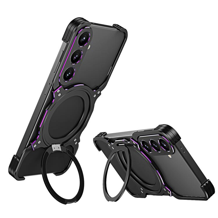

For Samsung Galaxy S24 5G Mechanical Arm Borderless MagSafe Holder Metal Phone Case(Black Purple)