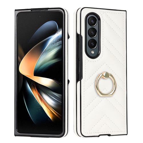 

For Samsung Galaxy Z Fold6 V-shaped Folding Phone Case with Rotating Ring(White)