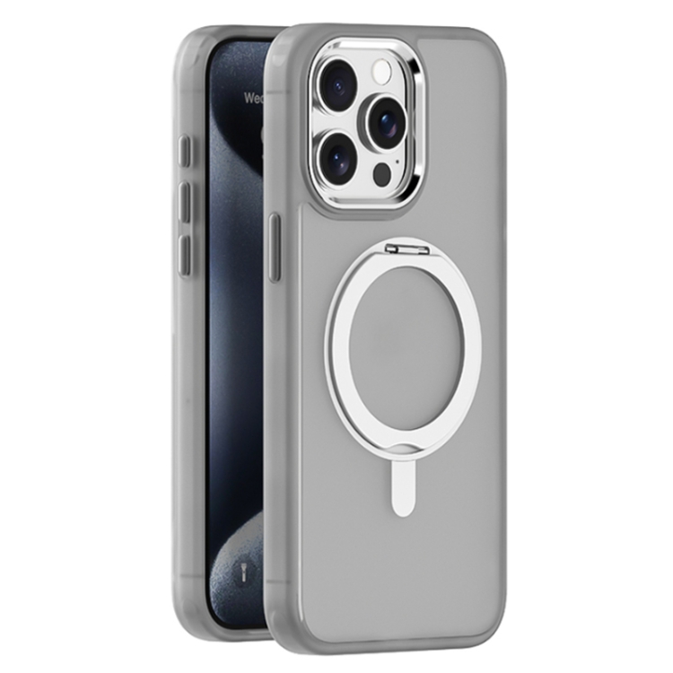 

For iPhone 15 Pro Max Skin Feel Frosted MagSafe Magnetic Rotating Holder Phone Case(Light Grey)