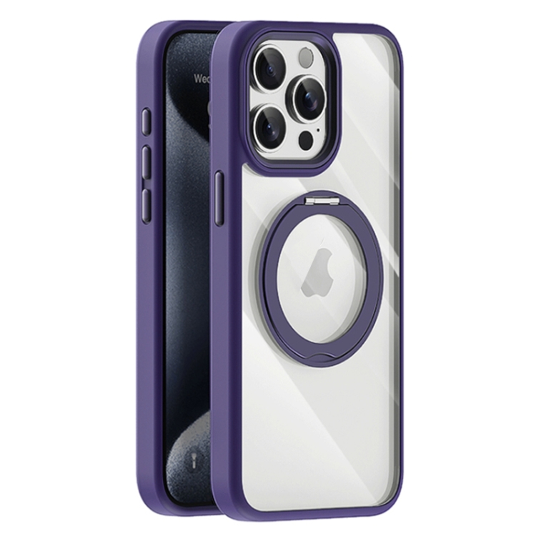 

For iPhone 15 Pro Max Transparent MagSafe Magnetic Holder Phone Case(Purple)
