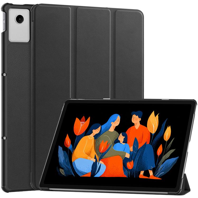 

For Lenovo Idea Tab Plus 12.1 Custer Texture 3-Fold Holder Leather Smart Tablet Case(Black)