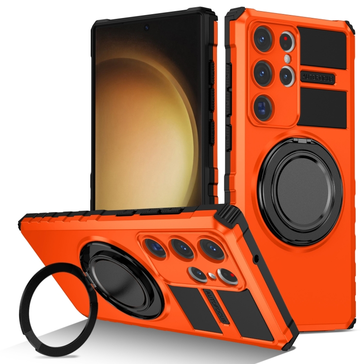 

For Samsung Galaxy S23 Ultra 5G Rotating Magnetic Holder Phone Case(Orange)