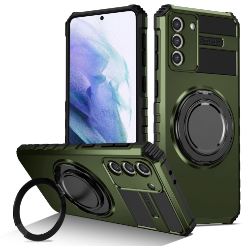 

For Samsung Galaxy S21 FE 5G Rotating Magnetic Holder Phone Case(Dark Green)