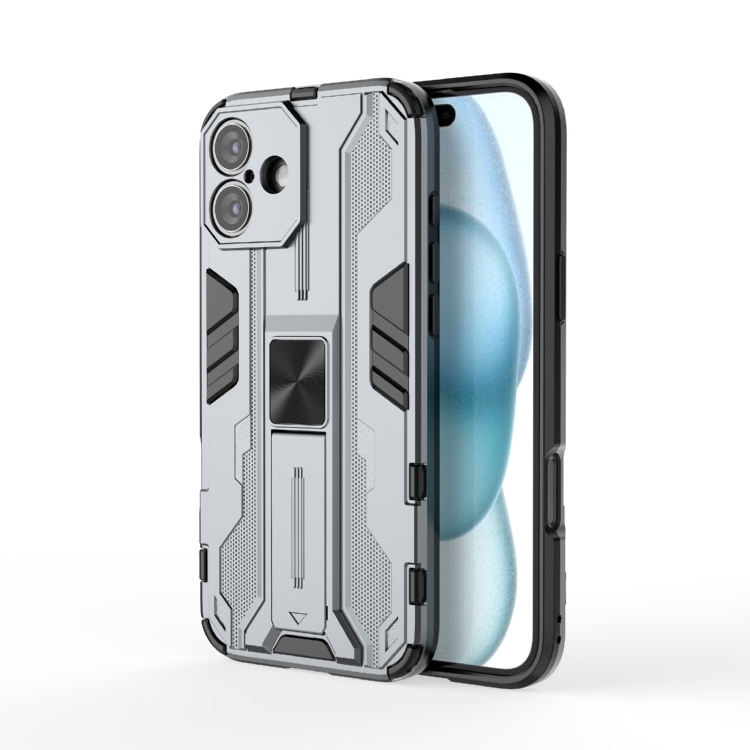 

For iPhone 16 Plus Supersonic PC + TPU Holder Phone Case(White)