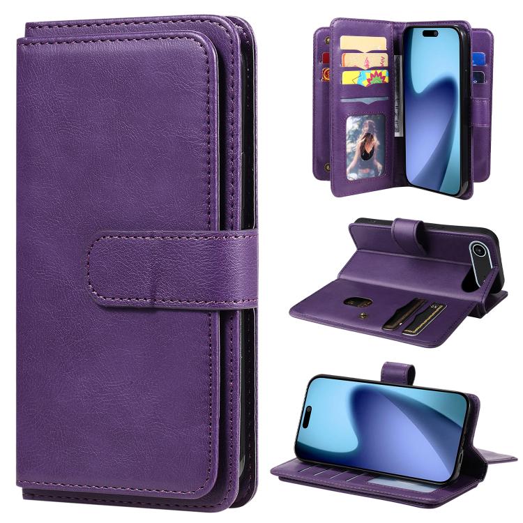 

For iPhone Air Multi-Function Wallet 10 Card Slots Leather Phone Case(Violet)