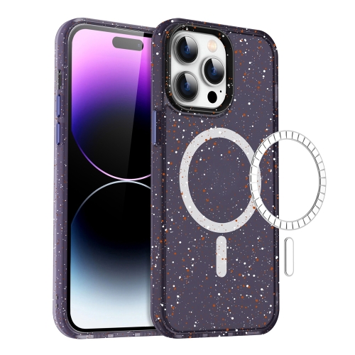 

For iPhone 14 Pro Max Colorful Ink-splash Magsafe PC Hybrid TPU Phone Case(Purple)