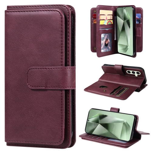 

For Samsung Galaxy S24 FE 5G Multi-Function Wallet 10 Card Slots Leather Phone Case(Claret)