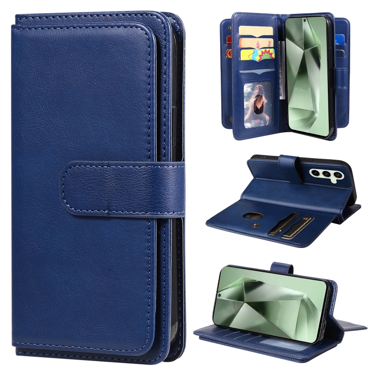 

For Samsung Galaxy S24 FE 5G Multi-Function Wallet 10 Card Slots Leather Phone Case(Dark Blue)