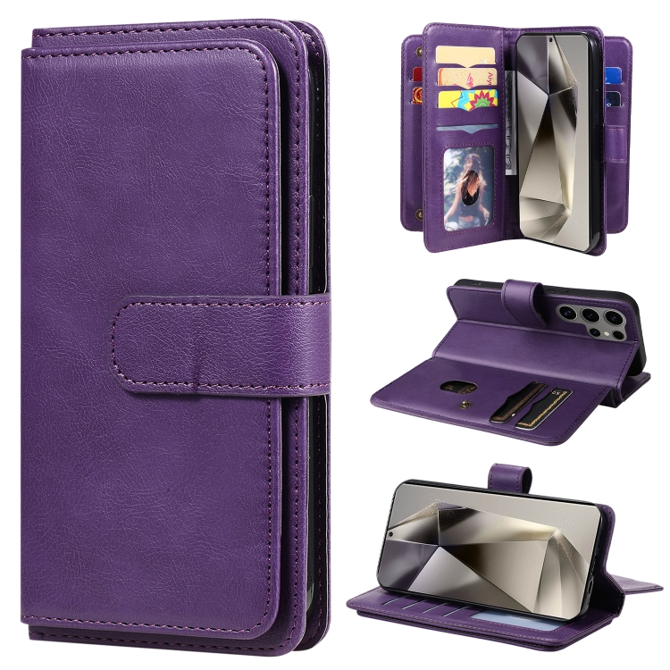 

For Samsung Galaxy S25 Ultra 5G Multi-Function Wallet 10 Card Slots Leather Phone Case(Violet)