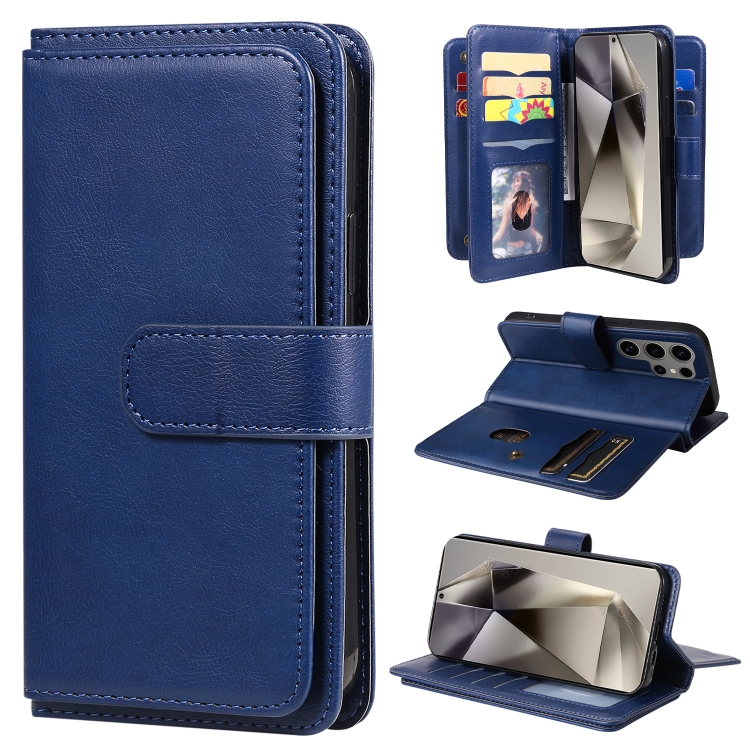 

For Samsung Galaxy S25 Ultra 5G Multi-Function Wallet 10 Card Slots Leather Phone Case(Dark Blue)