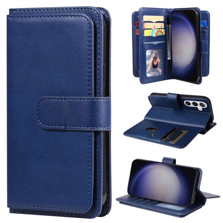 

For Samsung Galaxy S25 / S24 5G Multi-Function Wallet 10 Card Slots Leather Phone Case(Dark Blue)
