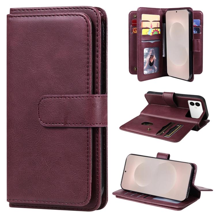 

For Samsung Galaxy S26 Edge 5G Multi-Function Wallet 10 Card Slots Leather Phone Case(Claret)