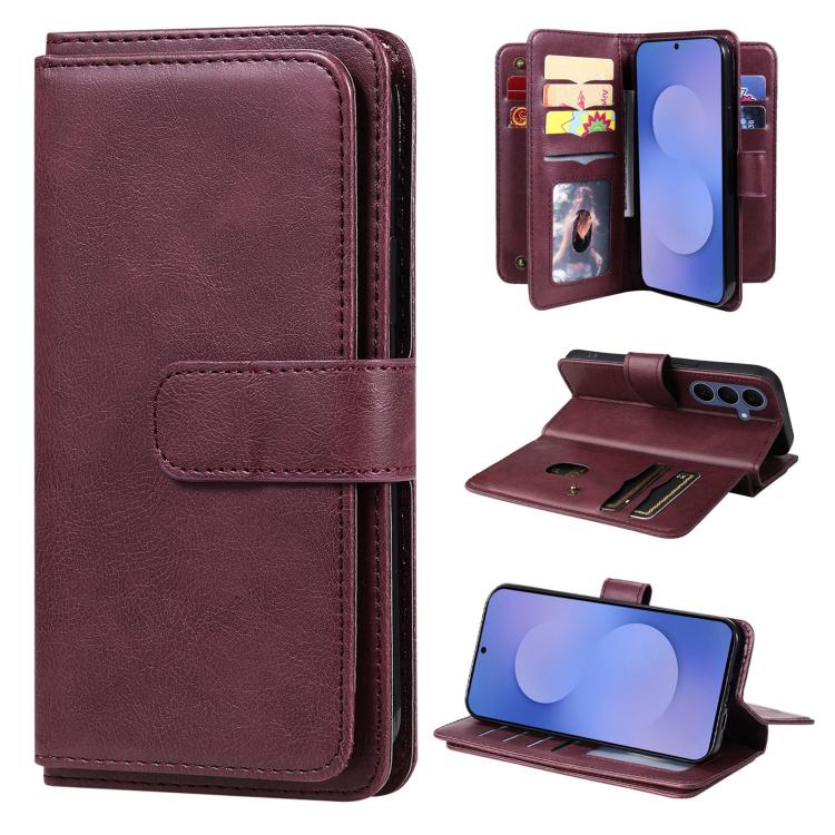 

For Galaxy S26 FE 5G Multi-Function Wallet 10 Card Slots Leather Phone Case(Claret)