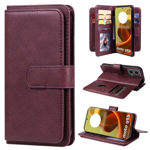 

For Motorola Moto G85 Multi-Function Wallet 10 Card Slots Leather Phone Case(Claret)