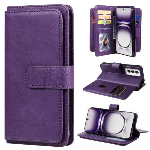 

For OPPO Reno12 5G Global Multi-Function Wallet 10 Card Slots Leather Phone Case(Violet)