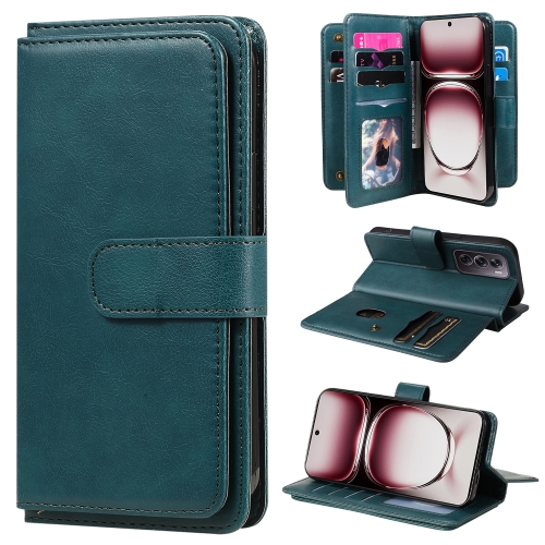 

For OPPO Reno12 Pro Global Multi-Function Wallet 10 Card Slots Leather Phone Case(Dark Green)