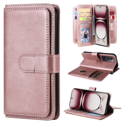 

For OPPO Reno12 Pro Global Multi-Function Wallet 10 Card Slots Leather Phone Case(Rose Gold)