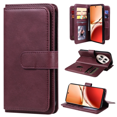 

For OPPO Reno12 F 5G Global Multi-Function Wallet 10 Card Slots Leather Phone Case(Claret)