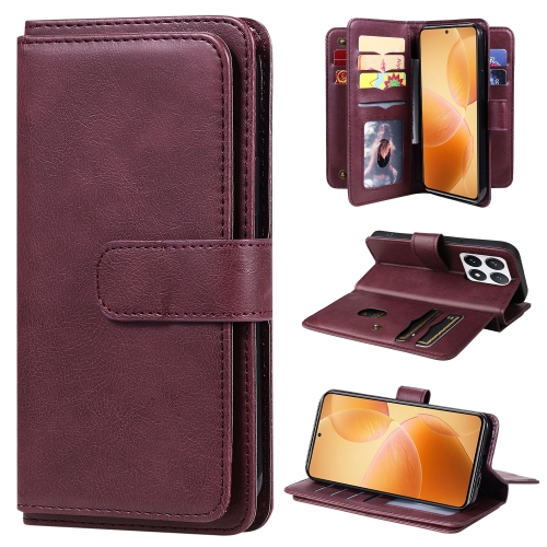 

For Xiaomi 14T Pro Multi-Function Wallet 10 Card Slots Leather Phone Case(Claret)