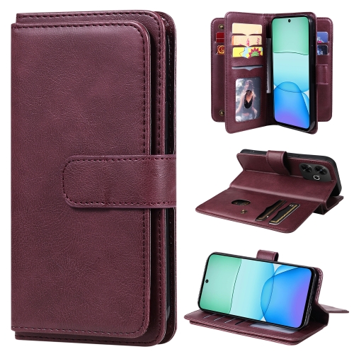 

For Redmi 13 4G Global Multi-Function Wallet 10 Card Slots Leather Phone Case(Claret)