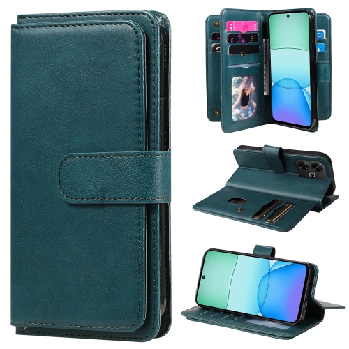 

For Redmi 13 4G Global Multi-Function Wallet 10 Card Slots Leather Phone Case(Dark Green)