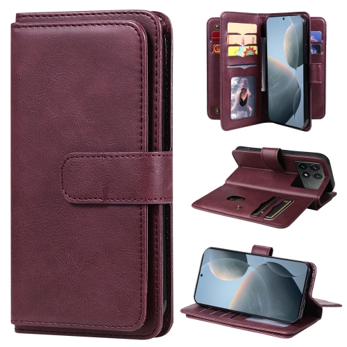 

For Redmi K70 Multi-Function Wallet 10 Card Slots Leather Phone Case(Claret)