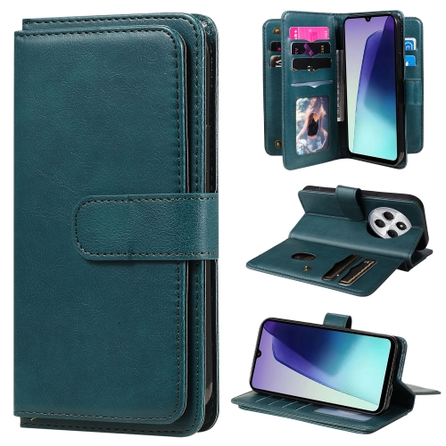 

For Redmi 14C 4G Global Multi-Function Wallet 10 Card Slots Leather Phone Case(Dark Green)