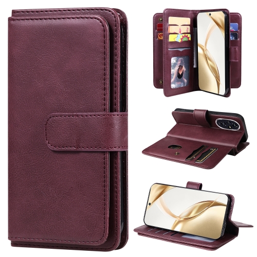 

For Honor 200 Multi-Function Wallet 10 Card Slots Leather Phone Case(Claret)
