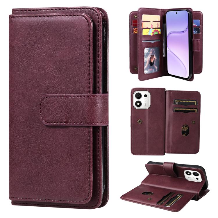For Honor 600 Smart 5G Multi-Function Wallet 10 Card Slots Leather Phone Case(Claret)