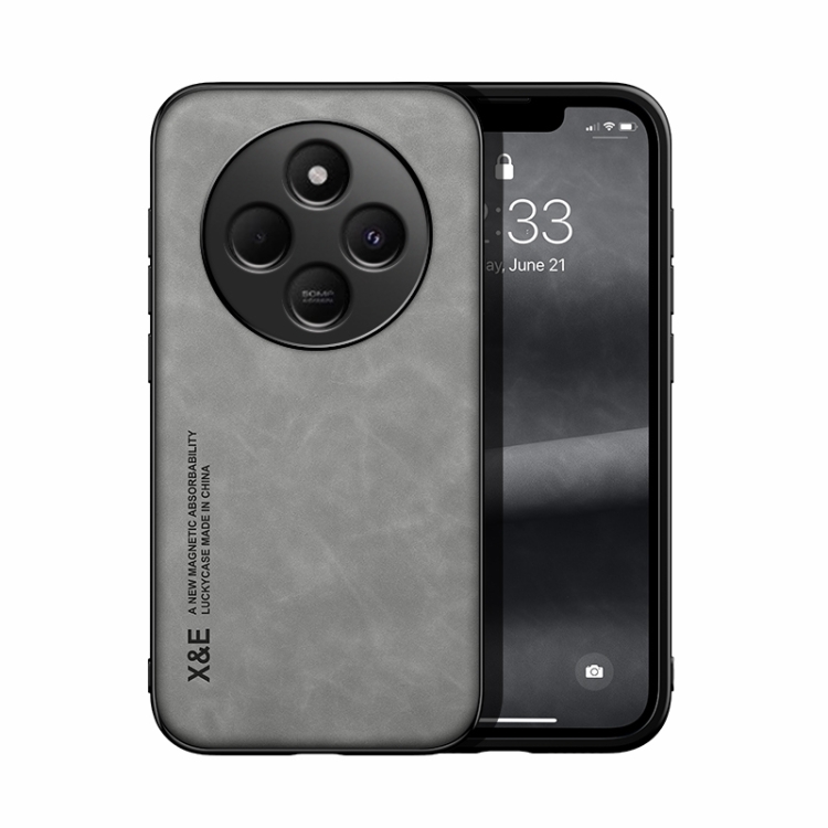

For Redmi 14C 4G Skin Feel Magnetic Leather Back Phone Case(Light Grey)