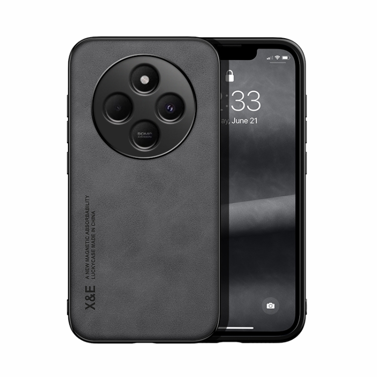 

For Redmi 14C 4G Skin Feel Magnetic Leather Back Phone Case(Dark Grey)