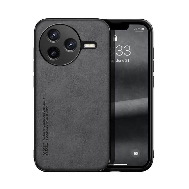 

For Redmi K80 Skin Feel Magnetic Leather Back Phone Case(Dark Grey)