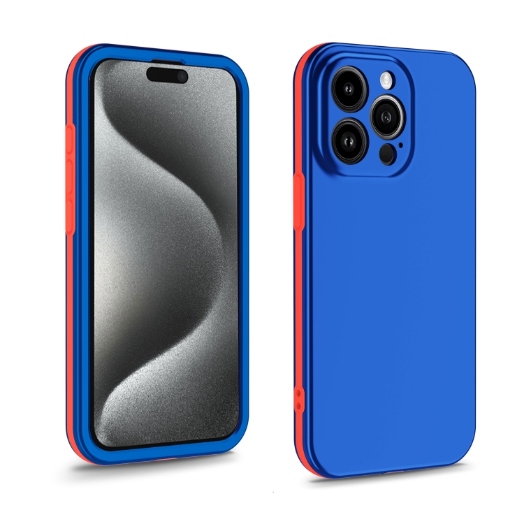 iPhone 15 Pro Max用 2色 完全保護 3イン1 電話ケース (ブルー)