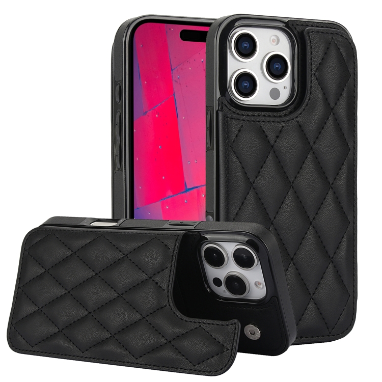 

For iPhone 16 Pro Double Buckle Rhombic PU Leather Phone Case(Black)