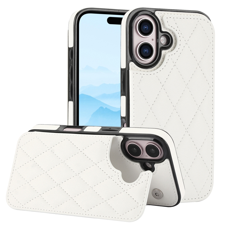 

For iPhone 16 Plus Double Buckle Rhombic PU Leather Phone Case(White)