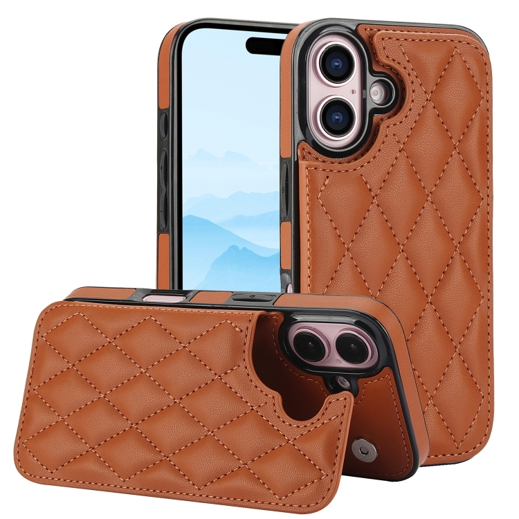 

For iPhone 16 Double Buckle Rhombic PU Leather Phone Case(Brown)