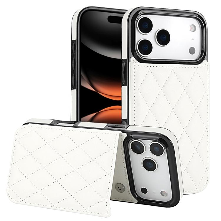 

For iPhone 17 Pro Max Double Buckle Rhombic PU Leather Phone Case(White)