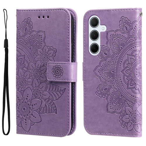 

For Samsung Galaxy M35 Seven-petal Flowers Embossing Leather Phone Case(Light Purple)