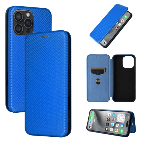 

For iPhone 16 Pro Carbon Fiber Texture Flip Leather Phone Case(Blue)