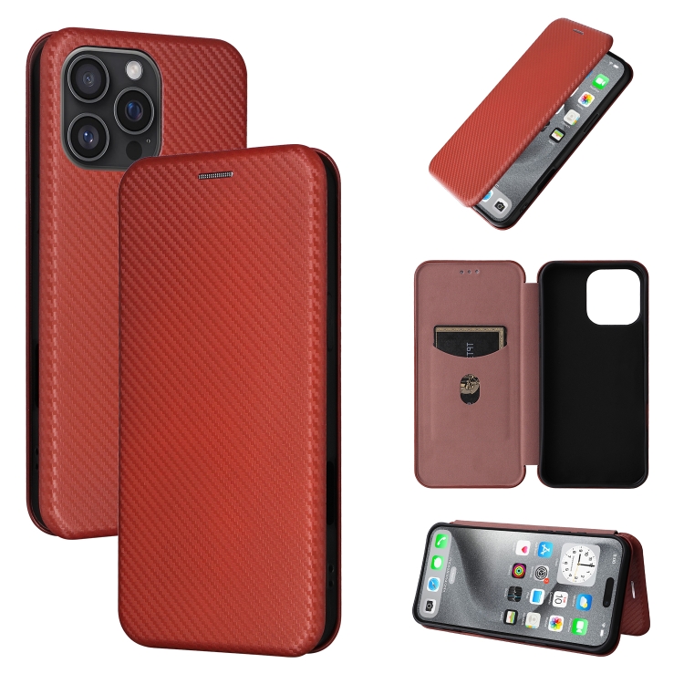 

For iPhone 16 Pro Carbon Fiber Texture Flip Leather Phone Case(Brown)