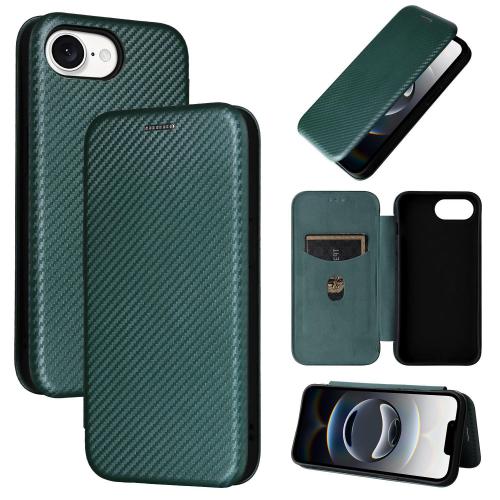 

For iPhone SE 2024 Carbon Fiber Texture Flip Leather Phone Case(Green)