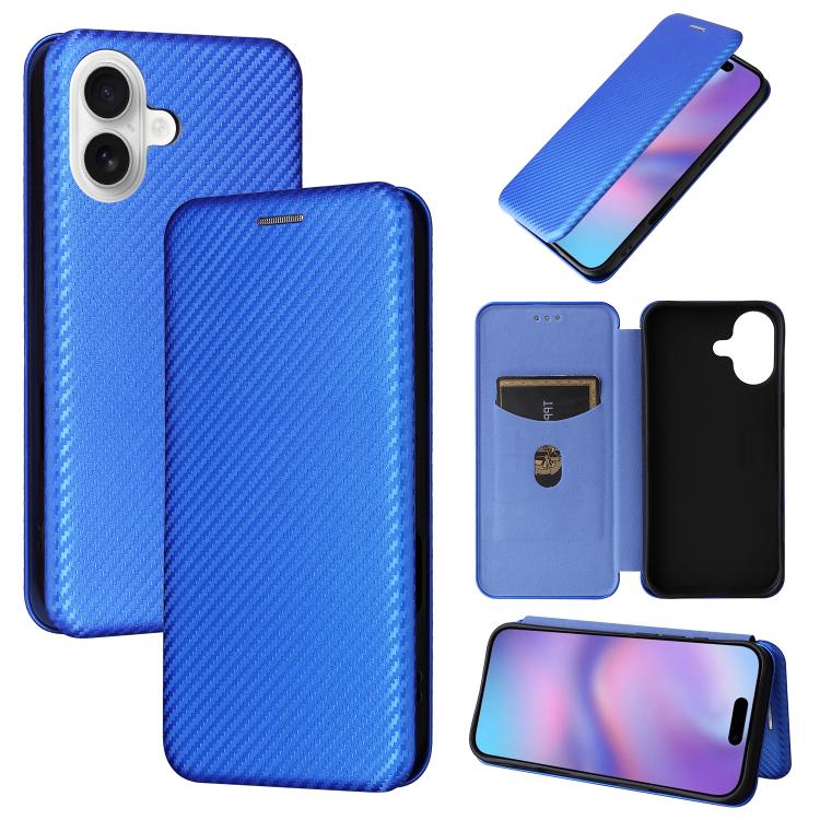 

For iPhone 17 Carbon Fiber Texture Flip Leather Phone Case(Blue)