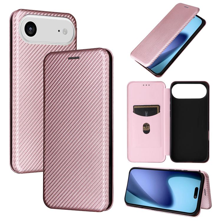 

For iPhone 17 Air Carbon Fiber Texture Flip Leather Phone Case(Pink)